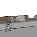 Modern Sectional Sofa With Beige Upholstery Brown Armrests Patterned Pillows And Checkered Blanket 3d model