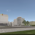 Modern Industrial Factory Exterior Architecture With Glass Facade Green Plaza And Trees