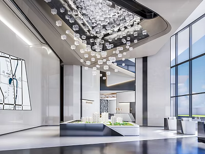 Modern Sales Office Interior Featuring Spacious Layout Large Windows And Model 3d model
