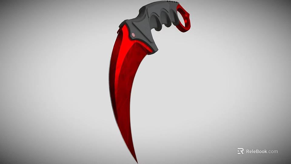 Tactical Weapon With Red Sharp Blade And Black Ergonomic Handle Design 3d model 