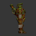 Rusty Green Brown Mechanical Robot Character With Armor And Lights 3d model