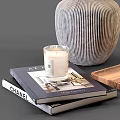 Stylish Decorative Ornament Set with Striped Vase Green Leaf Branches Cups and Candle