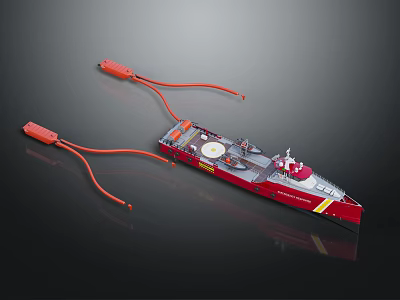 Red Watercraft With Orange Marine Tow Ropes For Utility Marine Work 3d model