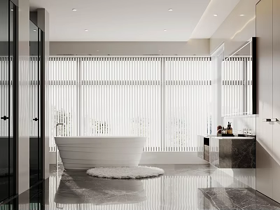 Modern Bathroom With Bathtub Large Windows And Marble Vanity 3d model