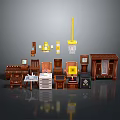 Classic Wooden Furniture Collection Including Tables Chairs Cabinets And Lighting Fixtures