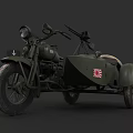 Vintage Military Green Motorcycle With Sidecar And Red Emblem Design