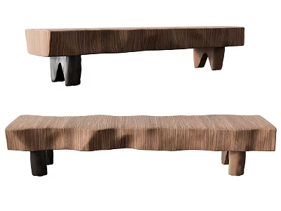 Wooden Public Bench With Natural Texture And Simple Design Black Brown Legs 3d model