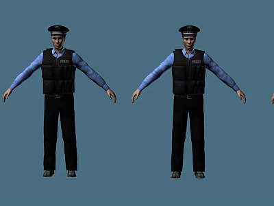 Tech Exhibition Hall Showcasing Police Model Displays With Blue Shirts Black Vests And Uniforms 3d model