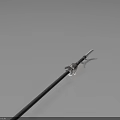 Exquisite Spear With Black Long Shaft Silver Metal Spearhead And Base On Light Blue Background