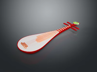 Traditional Red Pipa Musical Instrument With Wooden Body And Strings 3d model