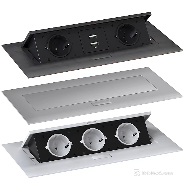 Modern Pop Up Switch Panel With Multiple Outlets And USB Ports In Silver Black 3d model