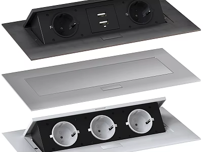 Modern Pop Up Switch Panel With Multiple Outlets And USB Ports In Silver Black 3d model