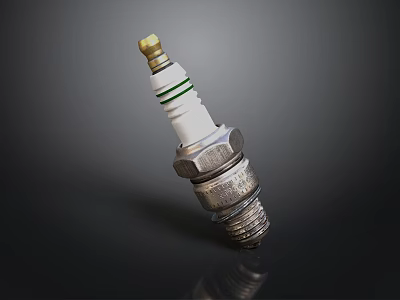 Automotive Spark Plug Featuring Metal Threaded Body Ceramic Insulator And Gold Tip 3d model