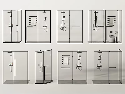 Different Shower Enclosure Designs With Glass Doors And Fixtures 3d model