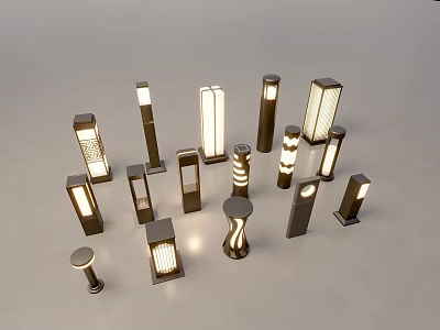 Various Stylish Outdoor Lights With Different Designs Dark Colors And Unique Shapes 3d model