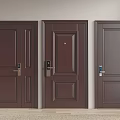 Three Brown Modern Security Doors With Different Lock Designs And Handles 3d model