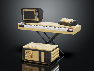 Lego Building Blocks Musical Keyboard With Black White Keys Stand And Lower Speaker Box 3d model