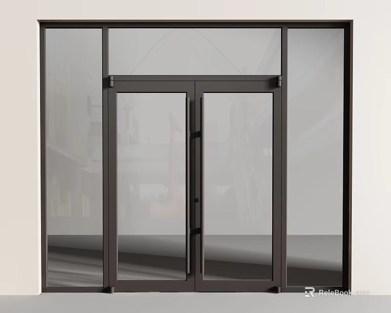 Modern Sleek Double Glass Doors With Dark Frame For Interior Design 3d model 