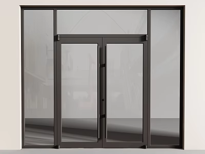 Modern Sleek Double Glass Doors With Dark Frame For Interior Design 3d model