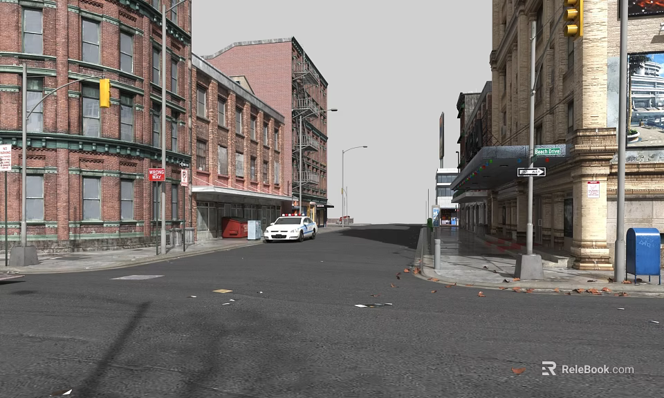 Urban Street Scene Showcasing Vintage Building Brick Facades Window Frames And Architectural Details 3d model 