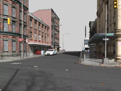 Urban Street Scene Showcasing Vintage Building Brick Facades Window Frames And Architectural Details 3d model