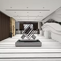 Modern Reception Desk In Lobby With Sculpture Lighting Wall Design And Marble Floor