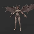 Woman With Bat Wings And Horns In Ornate Outfit With Body Markings