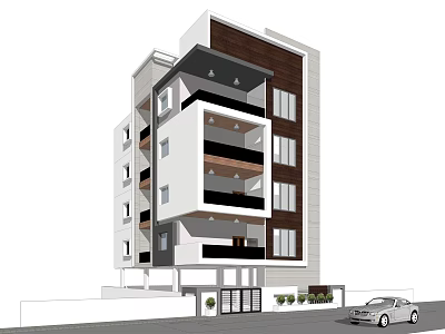 Modern Detached Villa Exterior Design With Multi Storey Balconies Large Windows And Entrance Plants 3d model