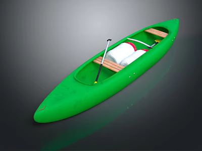 Green Kayak Interior Design With Paddle Seat And White Storage Bag 3d model