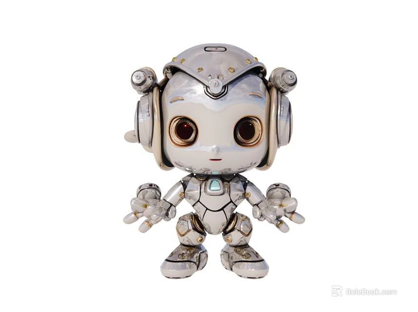 Smart Robot with Silver Metallic Finish Cute Design Big Eyes and Mechanical Joints Small Figure 3d model 