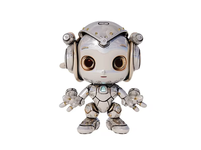 Smart Robot with Silver Metallic Finish Cute Design Big Eyes and Mechanical Joints Small Figure 3d model