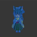 Anime Style Doll Figure With Green Hair Cat Ears Red Obi And Green Yellow Kimono