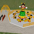 Outdoor Playground Equipment Rotating Airplane Ride With Yellow Airplanes Green Tower And Cartoon Character