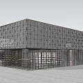 Cultural Center Building With Geometric Facade Glass Windows And Metal Frame Design