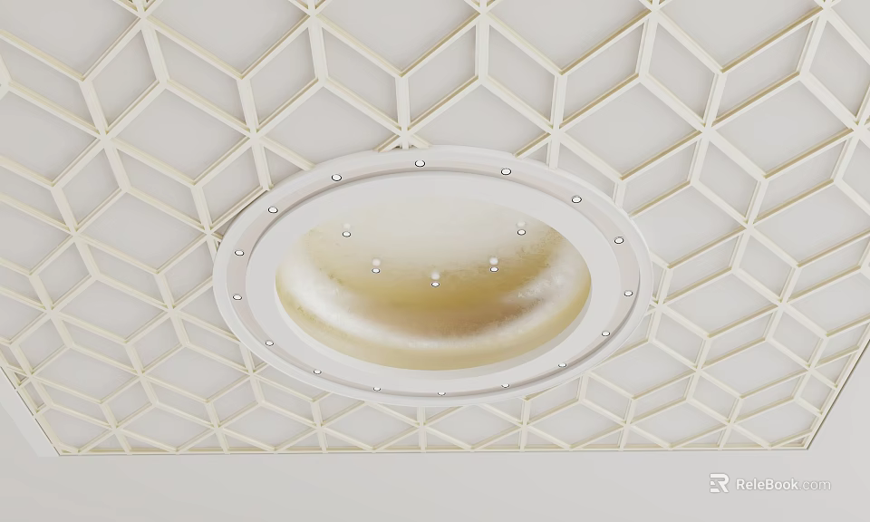 Modern Ceiling With Geometric Grid Design Circular Light And Small Lights 3d model 