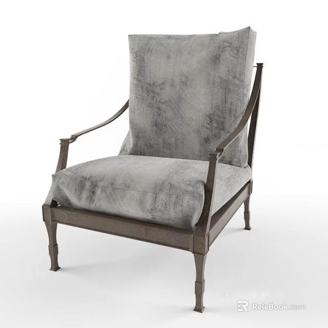 Elegant Gray Velvet Single Sofa With Metal Frame And Slim Legs Design 3d model 