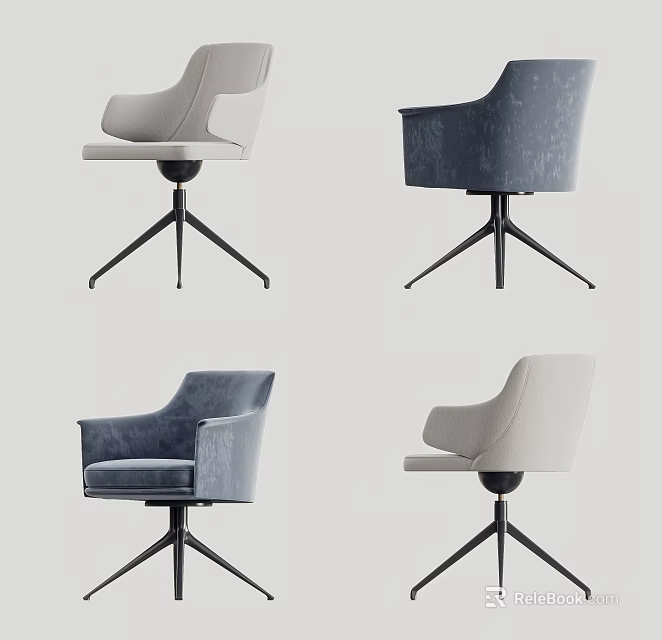 Modern Office Chair With Gray Blue Upholstery And Black Tripod Base 3d model 