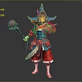 Hooded Mage In Blue Red Outfit Holding Staff With Mythical Creature Design