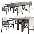 Modern Rectangular Dining Table Set With Upholstered Chairs And Dark Wooden Frame 3d model