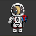 Astronaut Figurine in White Spacesuit with Helmet Yellow Moon Stars Blue Gift Box Red Ribbon