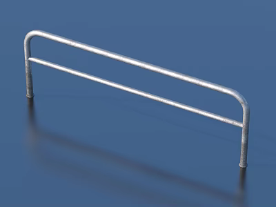Metal Railing With Two Parallel Horizontal Bars And Supporting Legs On Blue Background 3d model