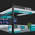 Corporate Exhibition Hall Featuring LOGO Display Screens Reception Desk Plants And Application Scenario Solutions