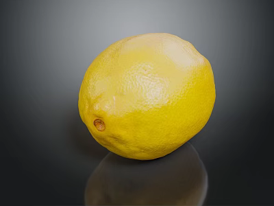 Fresh Yellow Lemon with Smooth Surface on Black Reflective Background 3d model