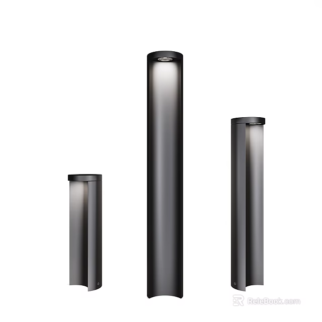 Modern Outdoor Garden Lights With Sleek Cylindrical Design And Different Heights 3d model 