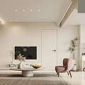 Modern Living Dining Room Interior With Beige Sofa Round Decorative Lights And Green Plants