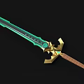 Fantasy Sword With Green Blade Golden Hilt And Emerald Gemstone Decoration