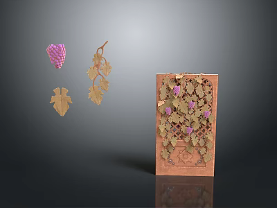 Carved Wooden Panel With Purple Grape Clusters Leaves And Vines Design 3d model