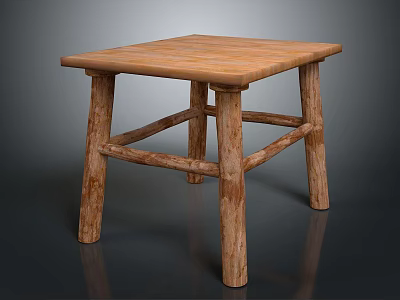 Rustic Wooden Stool Furniture With Natural Wood Finish And Sturdy Legs 3d model