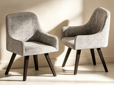 Two Modern Gray Fabric Armchairs With Dark Wooden Legs Interior Design 3d model