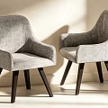 Two Modern Gray Fabric Armchairs With Dark Wooden Legs Interior Design